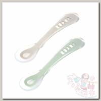 Beaba Набор из 2 силиконовых ложек в футляре Lot 2 Cuilleres Sil 2e age BT grey/sage green