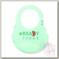 Нагрудник BabyOno силиконовый с регулируемой застежкой Ready to eat бирюзовый