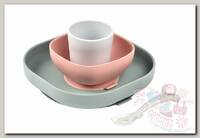 Beaba Набор посуды (2 тарелки, стакан, ложка) Silicone Meal Set eucalyptus