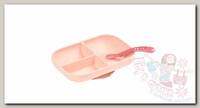 Beaba Набор посуды тарелка ложка Set repas silicone avec ventouse rose